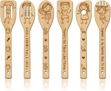 6 Piezas Cucharas de Madera con Tallado de Trazos Simples Utensilios de Cocina