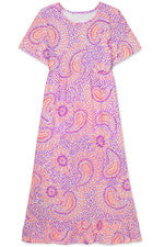 Vestido para mujer - Vestido estampado naranja púrpura cachemira - Maxi vestido - XL - Algodón