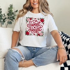 Camiseta Sweet Heart para mujer hilada en anillo floral regalo de San Valentín para ella