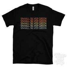 CAMISETA PEQUEÑA PLATA VERDE ESTILO RETRO REPETIDO para hombre y mujer Reino Unido top name regalo