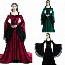 Vestido de corte de terciopelo de encaje retro antorcha mangas banda de espagueti barroco princesa