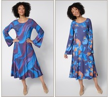 Vestido para mujer Control talla L Renee's reversibles estampado midi azul A700300