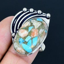 Anillo de joyería de plata esterlina 925 hecho a mano con piedras preciosas...