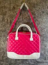 Bolso de mano para computadora portátil para mujer con diseño de edredón de cuero sintético rosa y blanco