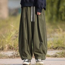 Pantalones informales sueltos cintura elástica harén pana moda japonesa para hombre