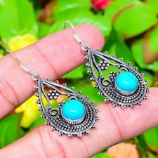Pendiente de joyería de plata de ley 925 con piedras preciosas turquesa de Santa Rosa 2,05" w844