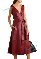 Mujeres Rojo Piel de Cordero Cuello en V Vestido Sin Mangas Fiesta Calce Ajustado Ropa de Diseñador
