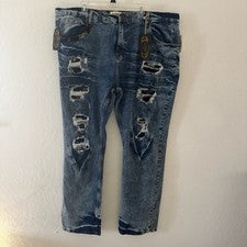 NUEVO FWRD Denim & Co. Hombres Azul Calce Ajustado Jeans Envejecidos 46x33 Dichos de Graffiti