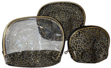 Bolsa de cosméticos de maquillaje de diseño negro y dorado trío de bolsas de anidación