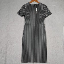 Vestido midi Banana Republic para mujer 4 negro a rayas carrera negocios funda nuevo con etiquetas