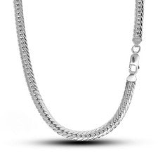 Collar de eslabones de cadena con bordillo de serpiente plano de 6 mm de plata de ley 925 para hombre y mujer