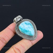 Oferta del Día de las Hijas Piedra Larimar Plata Esterlina Vintage Boda Colgante Joyería