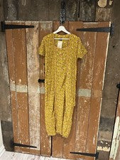 Vestido largo de moda para mujer Jhalak amarillo con patrón floral rosa manga corta