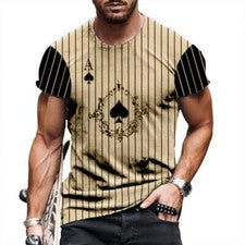 Hombre Camiseta Moda Ace of Spades Poker Stripe Negro Amarillo Casual MangaCorta