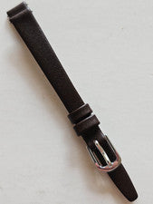 10 mm - Correa de reloj de cuero genuino marrón - (hebilla plateada / pasadores incluidos)
