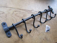 Estante de riel para utensilios de cocina de hierro rústico de colección casa de campo herrero sartén para olla