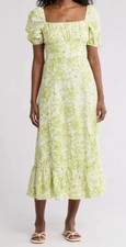 Vestido floral verde lima LONDON TIMES para mujer manga abullonada fruncido ajustado 10 nuevo con etiquetas