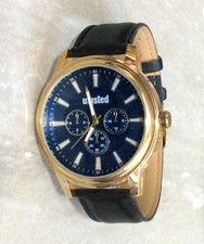 RELOJ HOMBRE KENNETH COLE SIN LISTAR ESFERA AZUL REDONDA CON CORREA DE CUERO NEGRO ¡NUEVO!