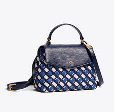 Cartera para mujer TORY BURCH Robinson tejida pequeña asa superior Royal Navy 54663