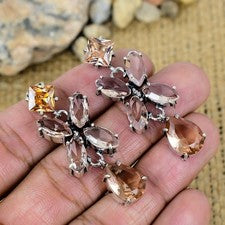 Pendientes de plata de ley 925 hechos a mano con piedras preciosas de morganita joyas regalo de boda