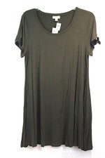Vestido Style & Co Swing para mujer talla S verde oliva cuello barco manga corta nudo