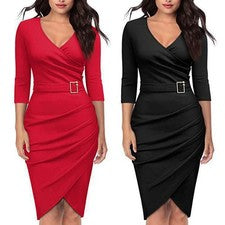Ropa de mujer de larga duración túnica de trabajo bodycon monocromática manga larga