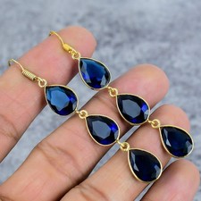 Pendientes colgantes enchapados en oro joyería de plata de ley 925 con piedras preciosas azules de iolita