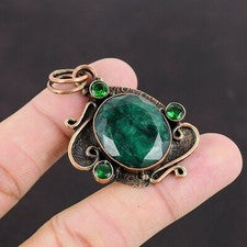 Venta de San Valentín Cobre Ovalado Zambia Emrald Piedras Preciosas Cromo Diópsido Boho Colgante