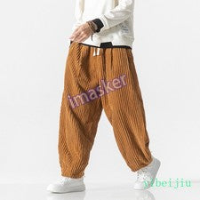Primavera Otoño Para Hombre Pantalones Largos de Pana Harén Pantalones Informales Estilo Chino