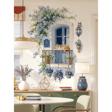 Adhesivo de pared de vid de glicinia para decoración del hogar PVC azul impermeable 32,6 x 23,6 pulgadas