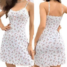 Camisón estampado floral para mujer cuello en V poliéster Homewear con tanga
