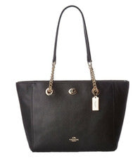 Bolso de Mano COACH Para Mujer Cadena Turn-lock Cuero Guijarro Negro Tono Dorado Herrajes