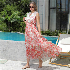 Maxi Vestido Para Mujer Moda Floral Informal Sin Mangas Verano Playa Vestido