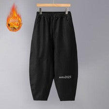Pantalones informales de lino estilo chino para hombre sueltos engrosados cálidos pantalones harén de pierna ancha