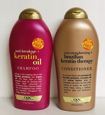 OGX ~ Champú con aceite de queratina anti-rotura y acondicionador de terapia de queratina brasileña