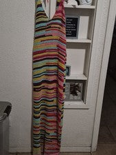 Maxi Vestido Corbata Moda Nova Para Mujer L Multicolor Tejido a Rayas Elastizado Cuello en V