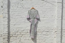 Vestido largo de caftán floral 100 % algodón bloque a mano 100 % GRATIS✅0 % CARGA KF-77*