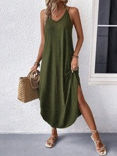 Vestido de verano para mujer liso con tirantes de espagueti