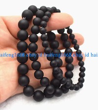 Matt 6/8/10mm Natürlich Schwarz Achat Runde Edelstein Perlen Armband 7.5"
