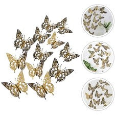 24 Piezas Pegatinas de Pared Mariposas 3D Papel Dorado Calcomanías Decorativas para Hogar