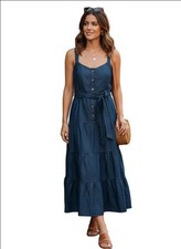 Vestido midi para mujer FASHIONNOVA azul denim en capas S