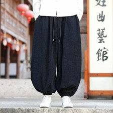 Pantalones informales estilo chino de pana de pierna ancha para hombre Bloomers con cordón