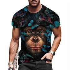 Camiseta De Manga Corta Para Hombre Estampado De Chimpancés Rodeada Mariposas