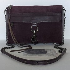 Bolso Clutch Rebecca Minkoff Grande MAC Borgoña Gamuza Cuero Bandolera Nuevo con Etiquetas