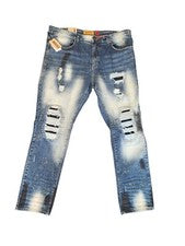 Pantalones de mezclilla Makobi Paint Splash lavados en suciedad triturados estilo M1920 para hombre talla 42x32