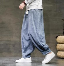 Pantalones cargo de pana para hombre holgados pantalones de pierna ancha informales linterna retro moda
