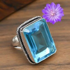 Cojín de piedras preciosas de topacio azul anillo de plata de ley 925 hecho a mano joyería anillo regalo