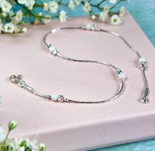 Pulsera tobillera ópalo blanco 925 cadena plata esterlina piedra de nacimiento boda