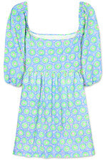 Vestido para mujer - Solero estampado - Manga abullonada - Mini vestido - 2XL - VERDE AZUL