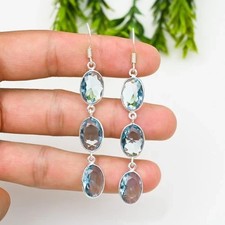 Pendiente de plata de ley 925 con piedras preciosas de topacio azul hecho a mano joyería regalo para esposa